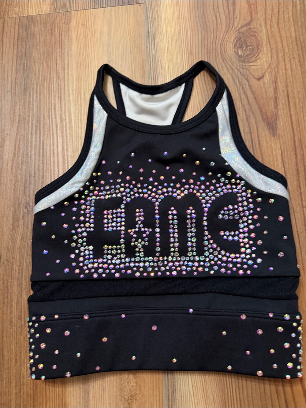 Girls' Black Rhinestone Athletic Crop Cheer Dance 🪩 Top